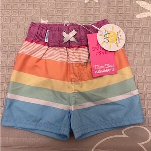 Ruffle Butts Colorful Striped Swim Shorts for kids